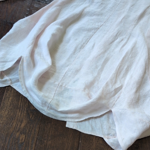 INIZIO Italy ONZ I Pink Linen Lagenlook Swirl-Hem Mixed Media Tunic Top, L - Picture 10 of 13